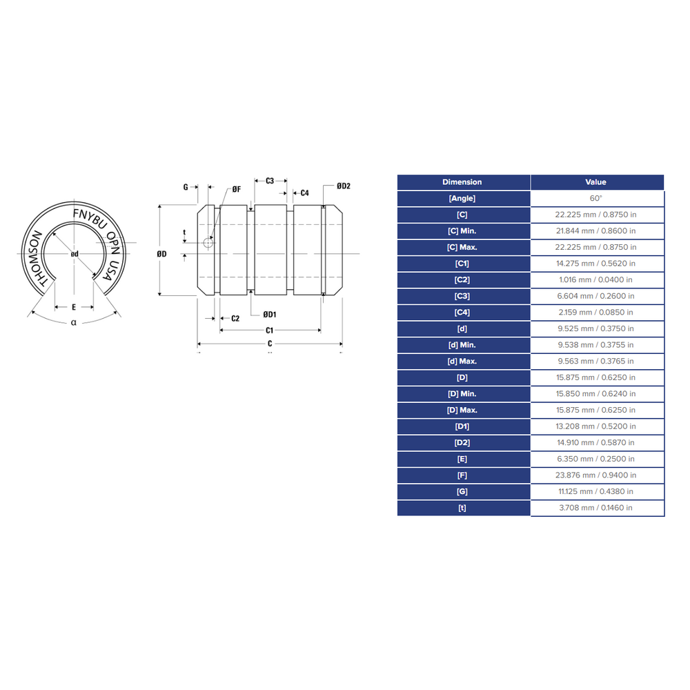 FNYBU06OPN THOMSON BALL BUSHING<BR>FNYBU SERIES 3/8" OPEN LINEAR BEARING CORROSION RESISTANT 300 LBF